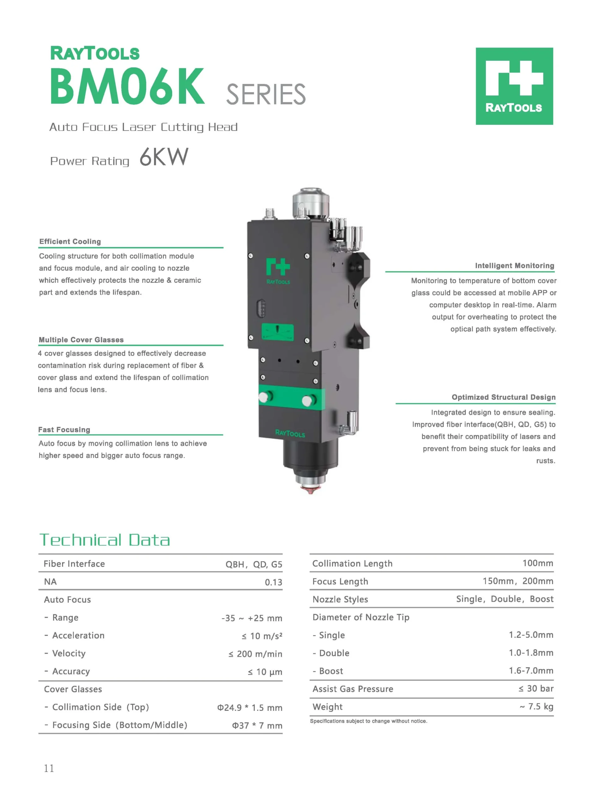 raytools bm06k 0 to 6kw auto focus laser head